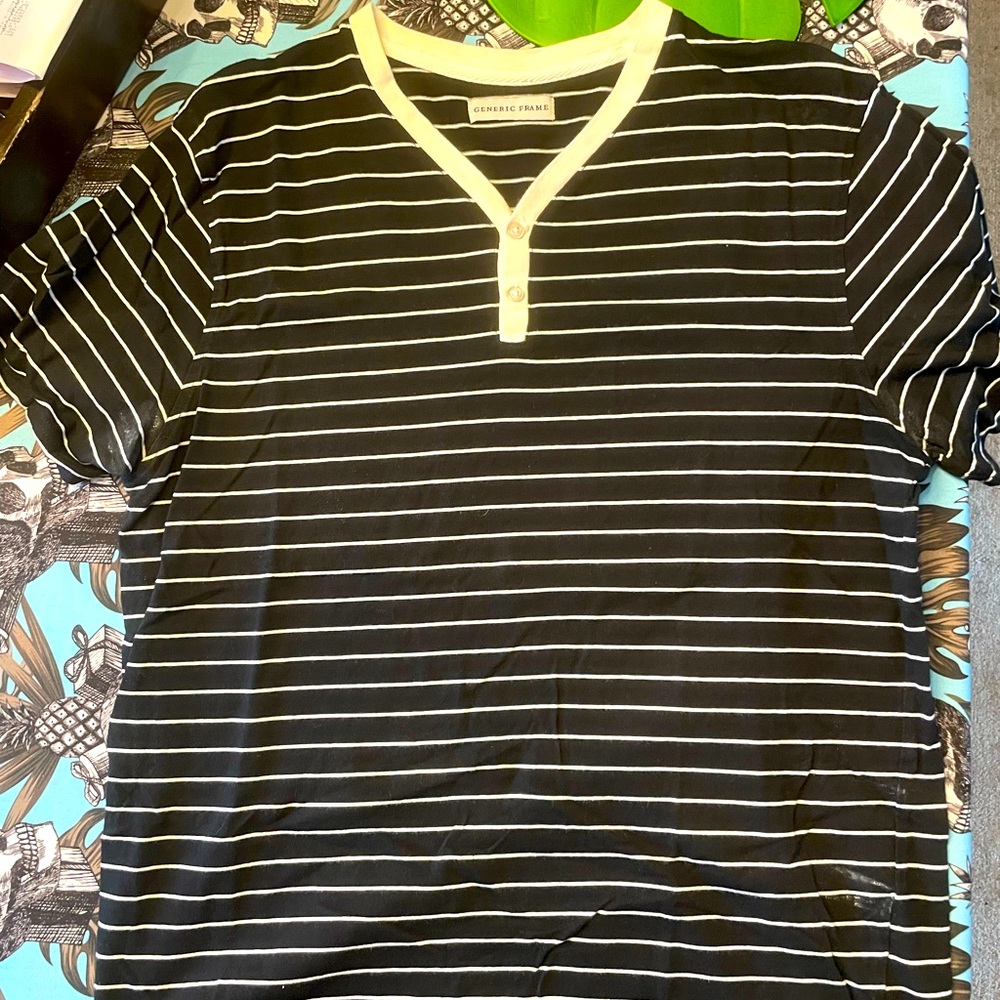 GENERIC FRAME MENS BLACK WHITE STRIPE TEE MEDIUM